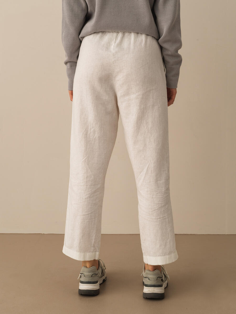 Beyaz Regular Fit Keten Pantolon - 3