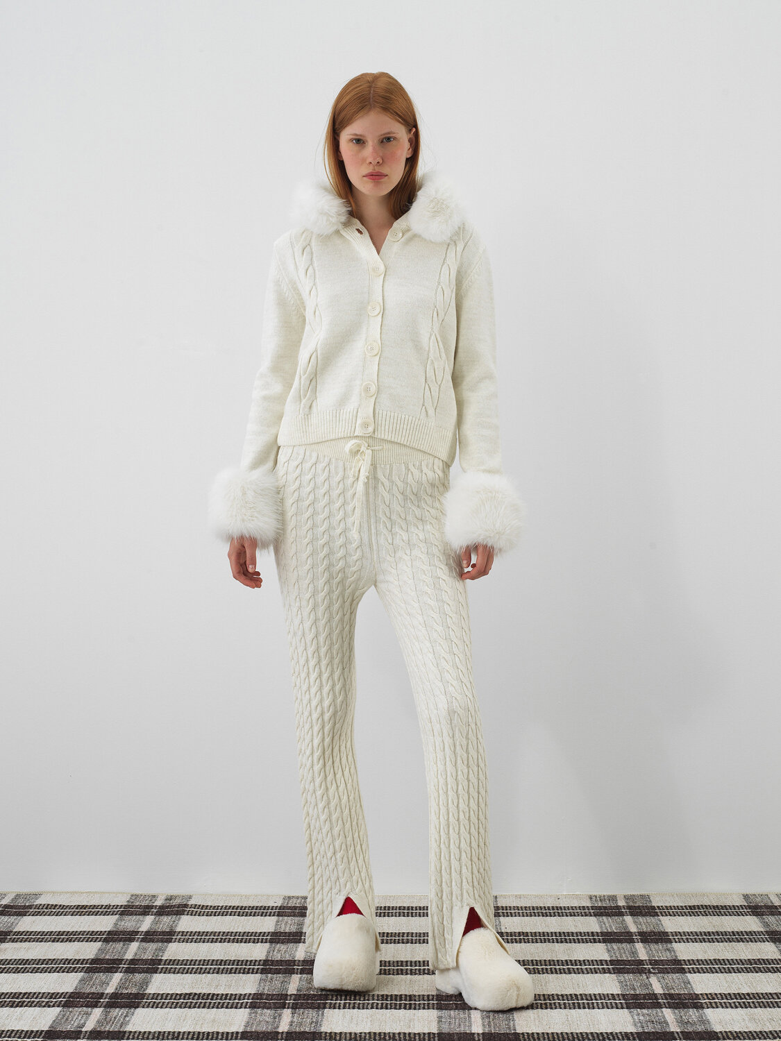 Ekru Doğal Yün Dokulu Oversize Pantolon - Xint