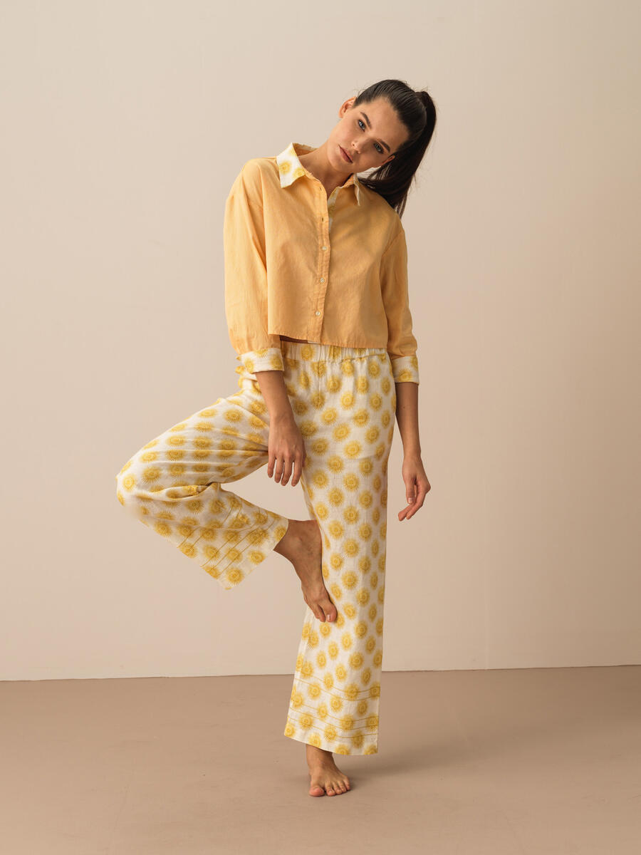 Ekru Oversize Keten Pantolon - 3