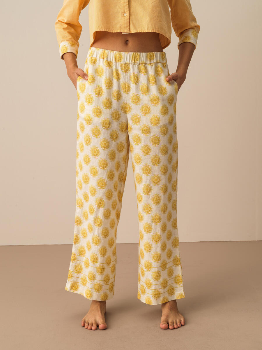 Ekru Oversize Keten Pantolon - 2
