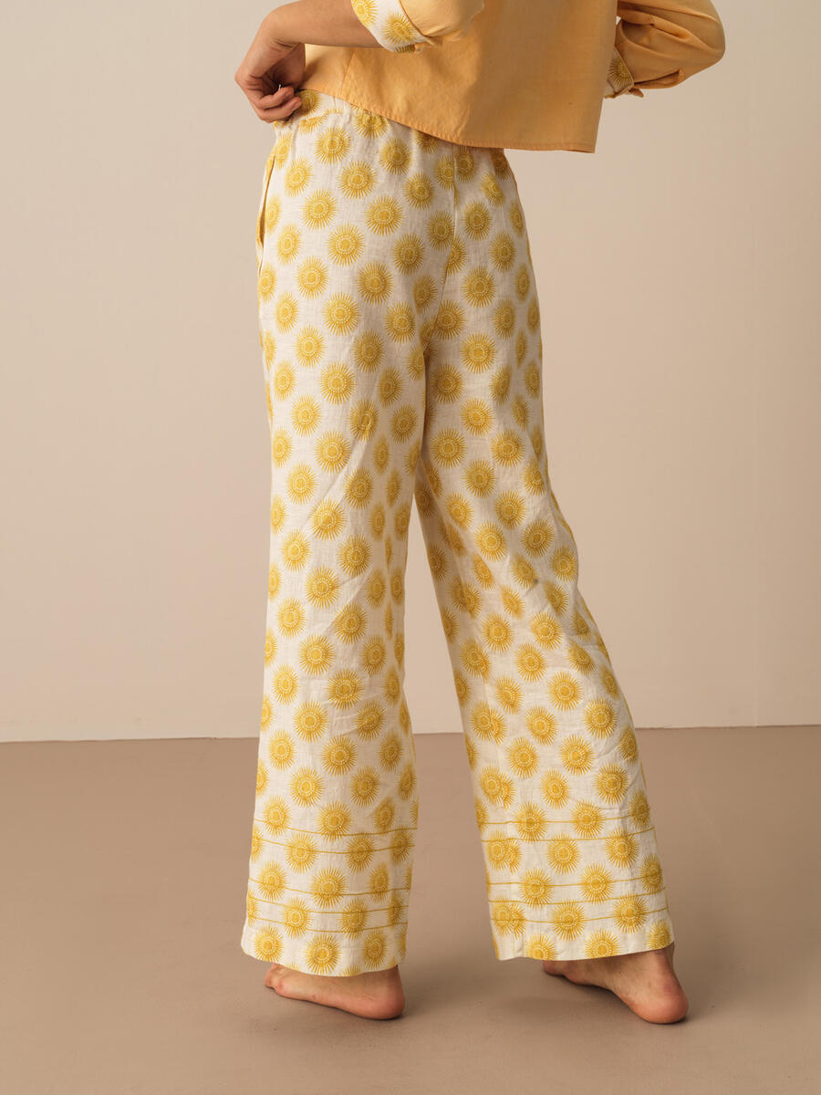 Ekru Oversize Keten Pantolon