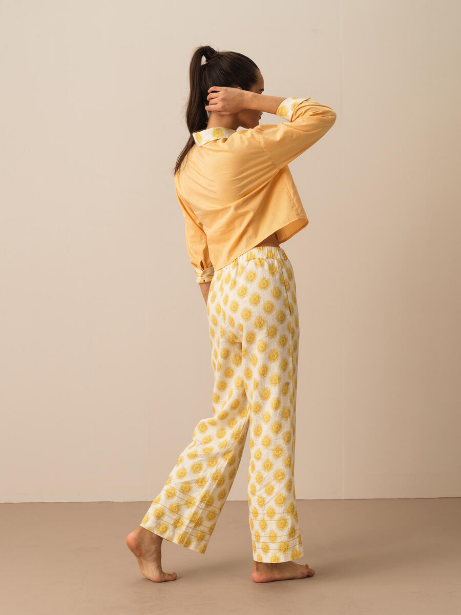 Ekru Oversize Keten Pantolon - 4