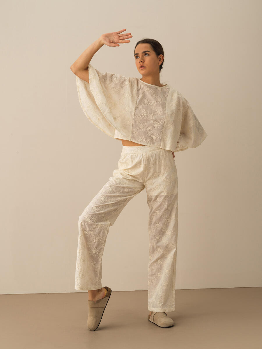Ekru Oversize Pamuklu Pantolon - 2