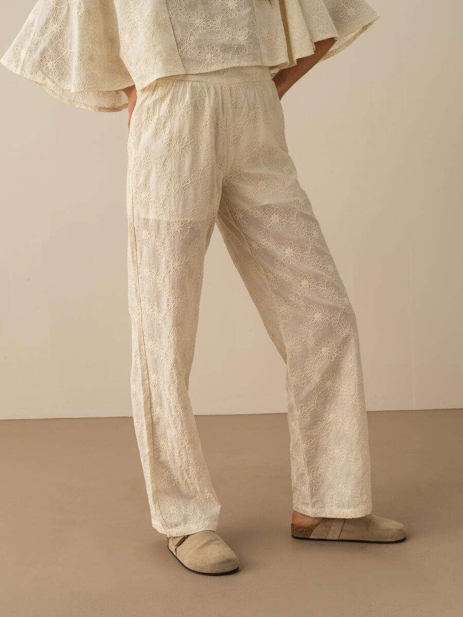 Ekru Oversize Pamuklu Pantolon