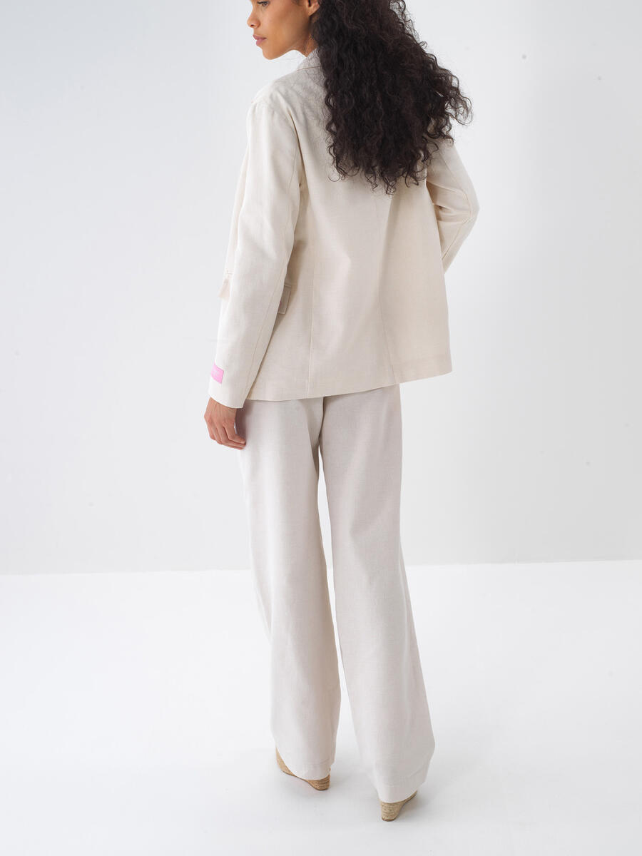 Ekru Regular Fit Keten Pantolon