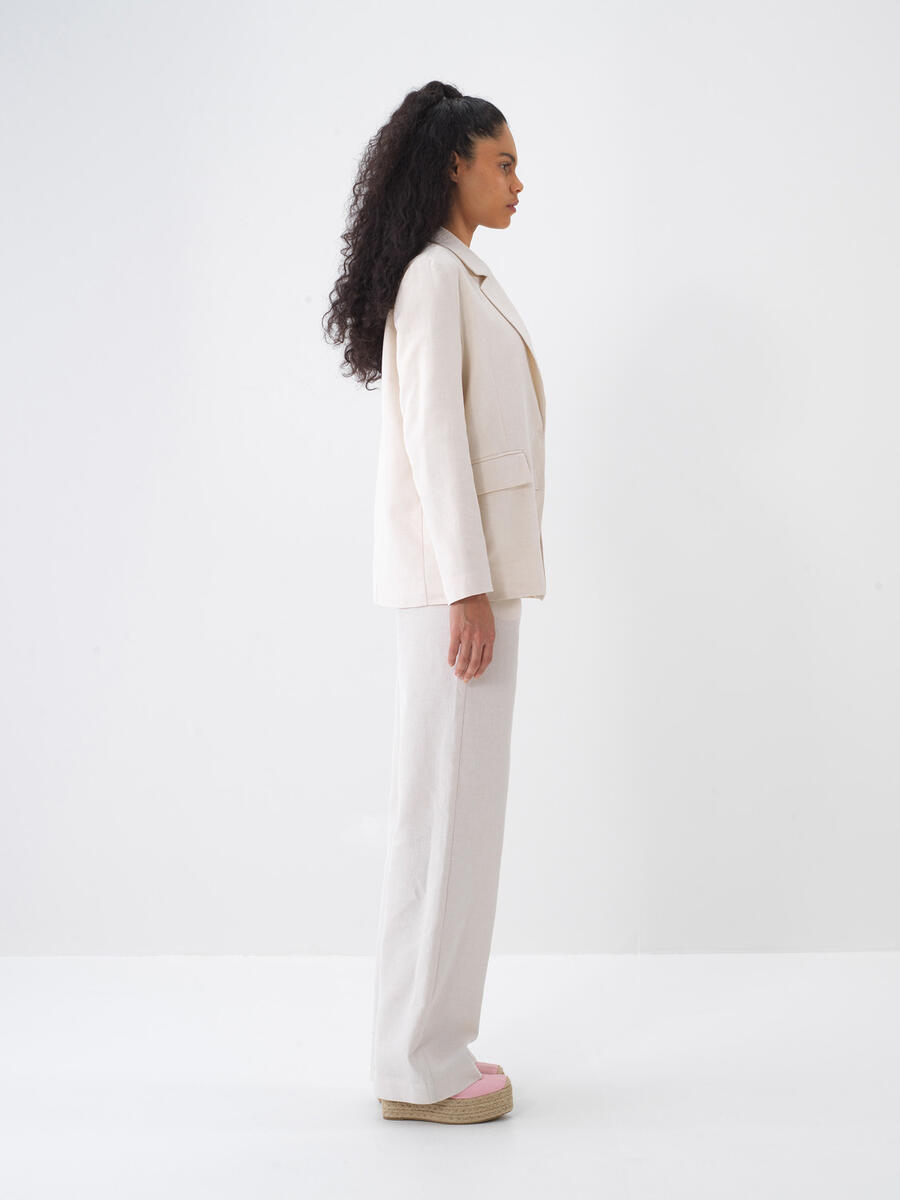 Ekru Regular Fit Keten Pantolon - 3