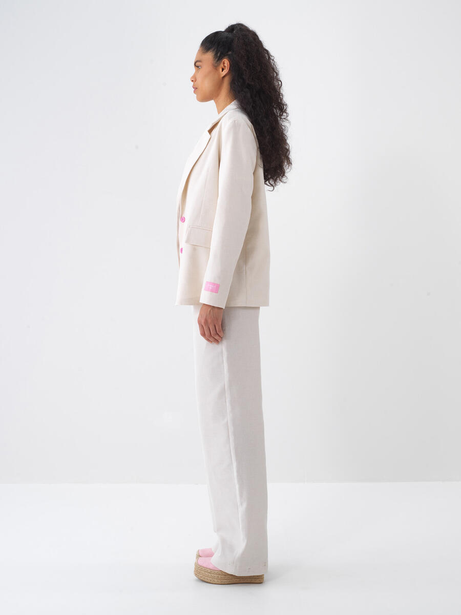 Ekru Regular Fit Keten Pantolon - 4