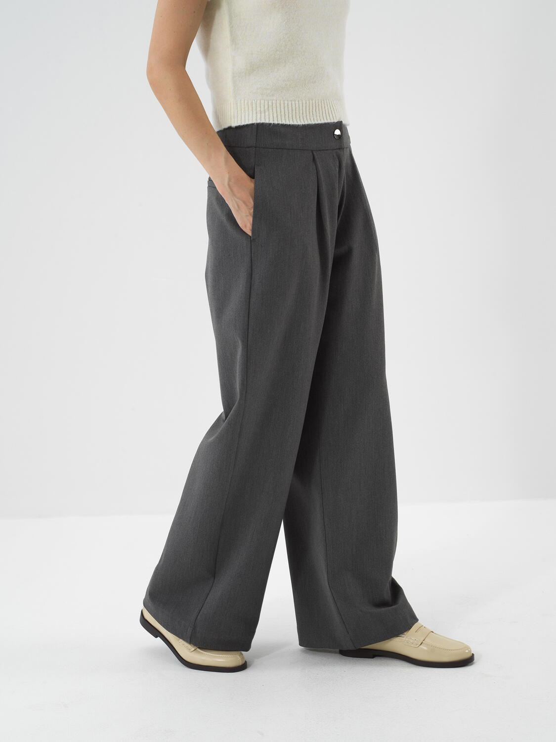 Gri Esnek Dokulu Oversize Pantolon