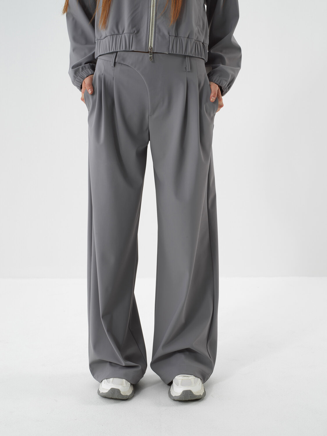 Gri Esnek Dokulu Oversize Pantolon - Xint