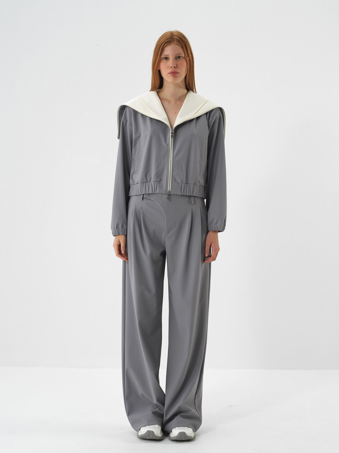 Gri Esnek Dokulu Oversize Pantolon - Xint