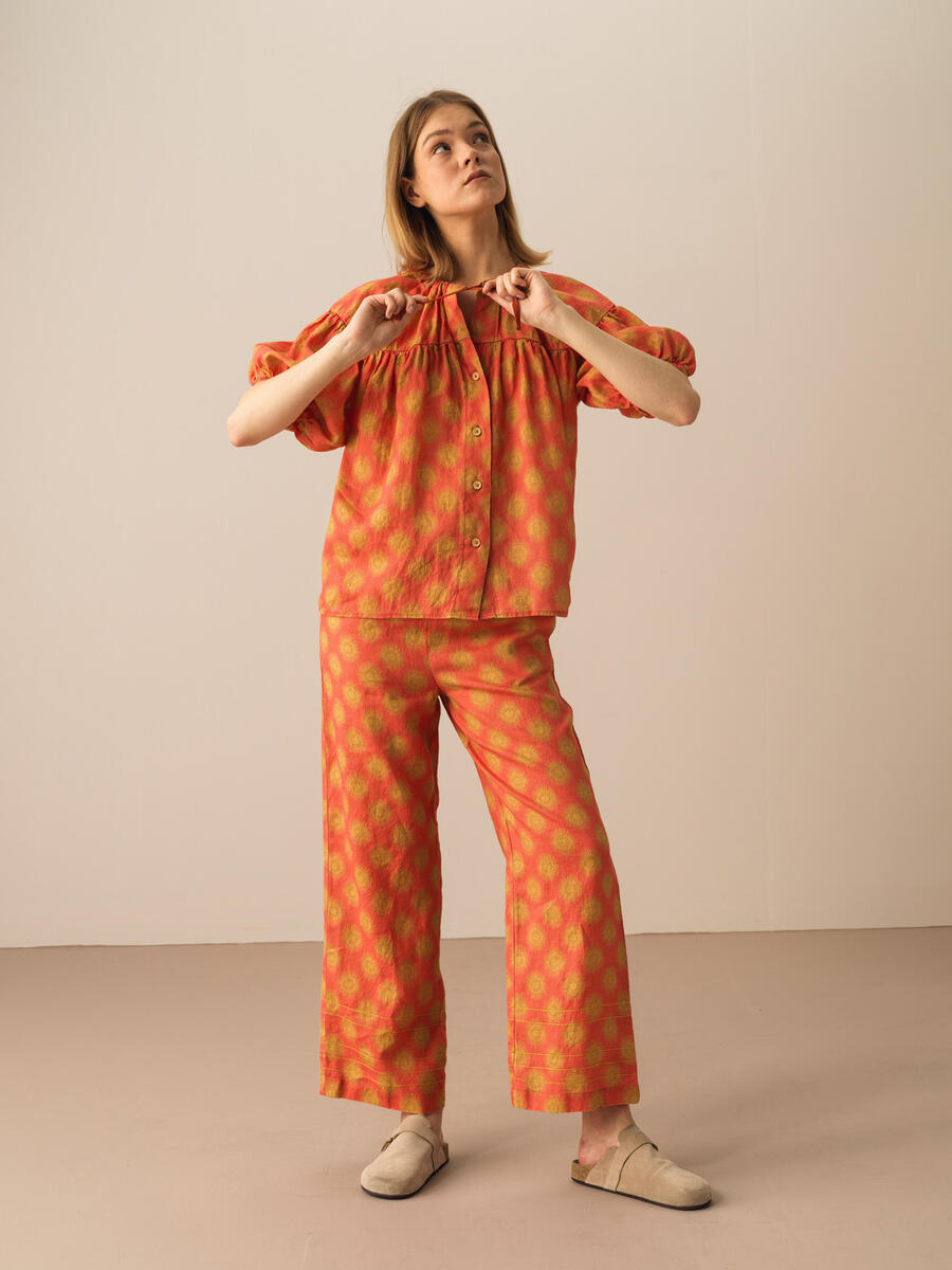 Kiremit Rengi Oversize Keten Pantolon