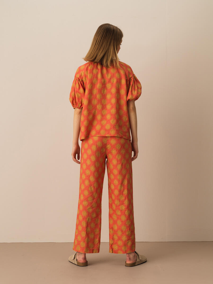 Kiremit Rengi Oversize Keten Pantolon - 4