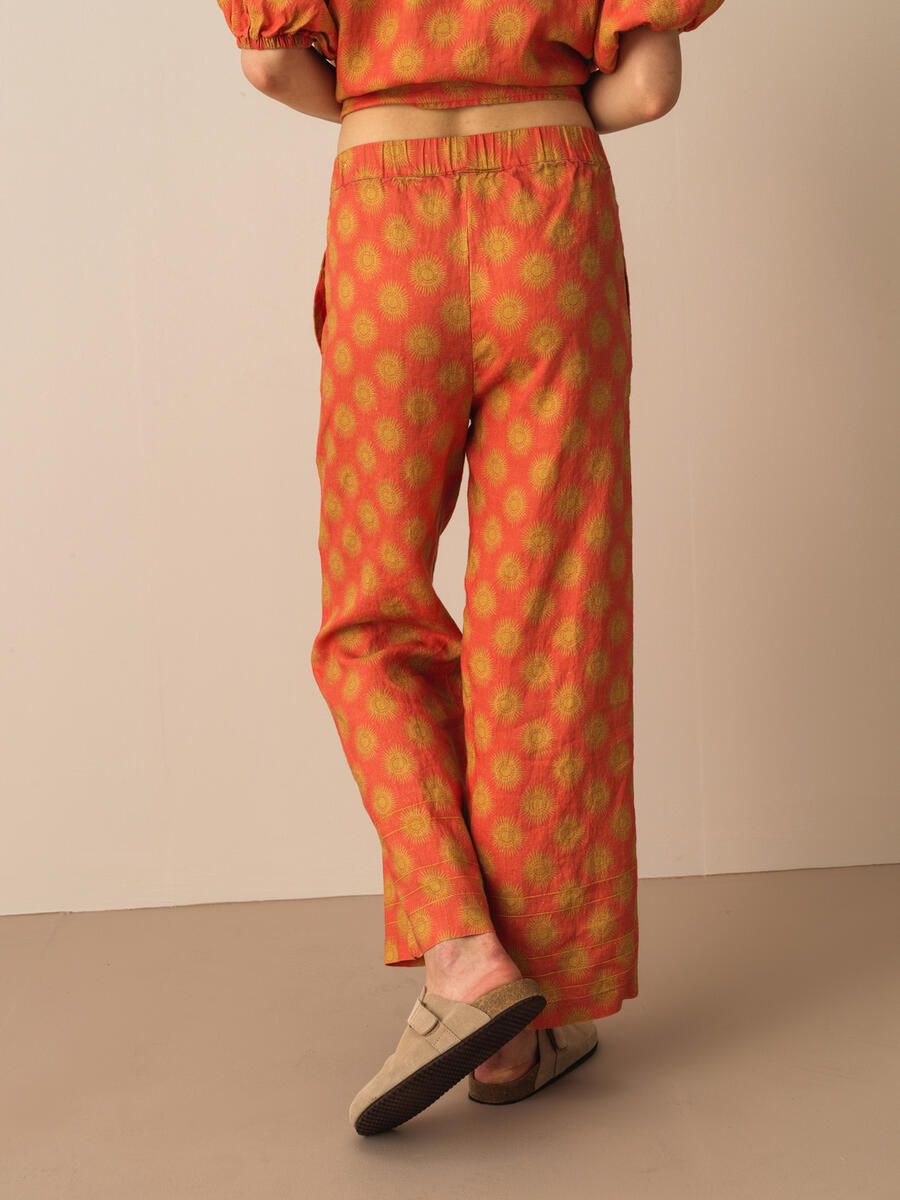 Kiremit Rengi Oversize Keten Pantolon - 3