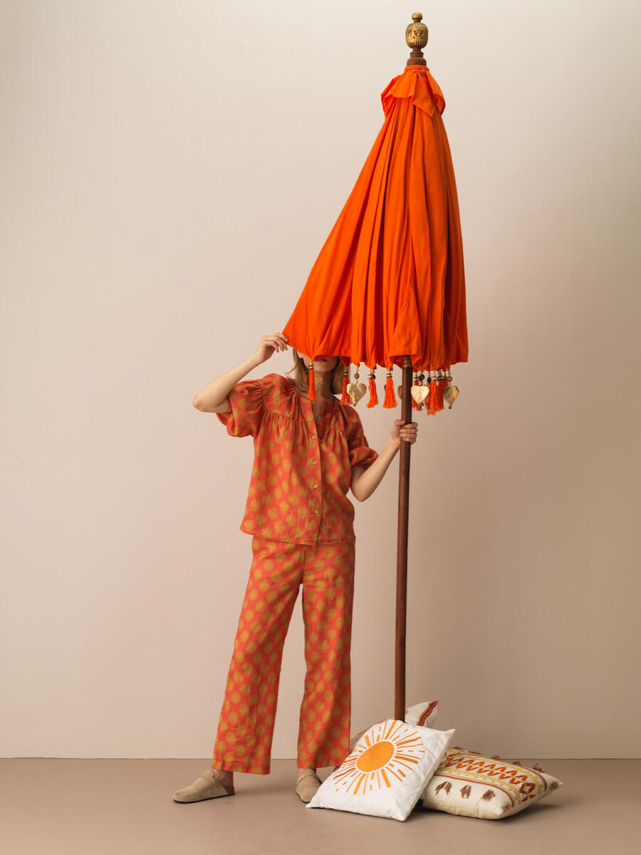 Kiremit Rengi Oversize Keten Pantolon - 2