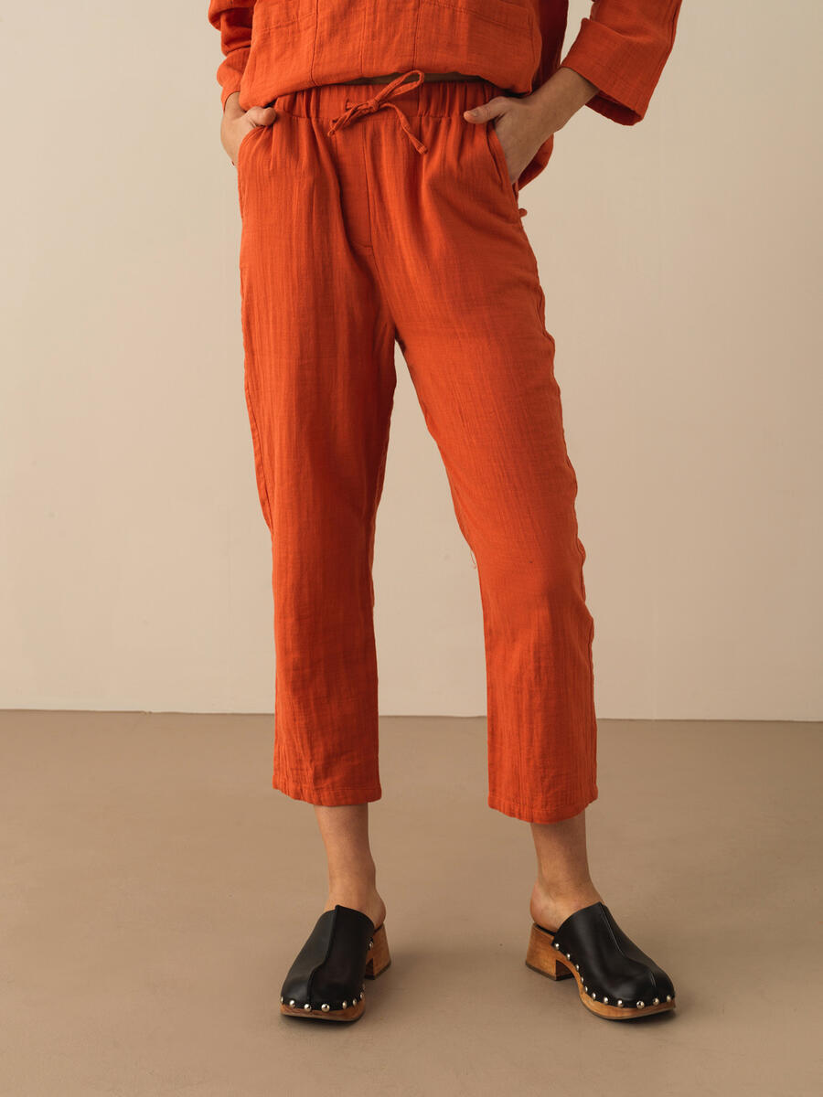 Kiremit Rengi Oversize Pamuklu Pantolon