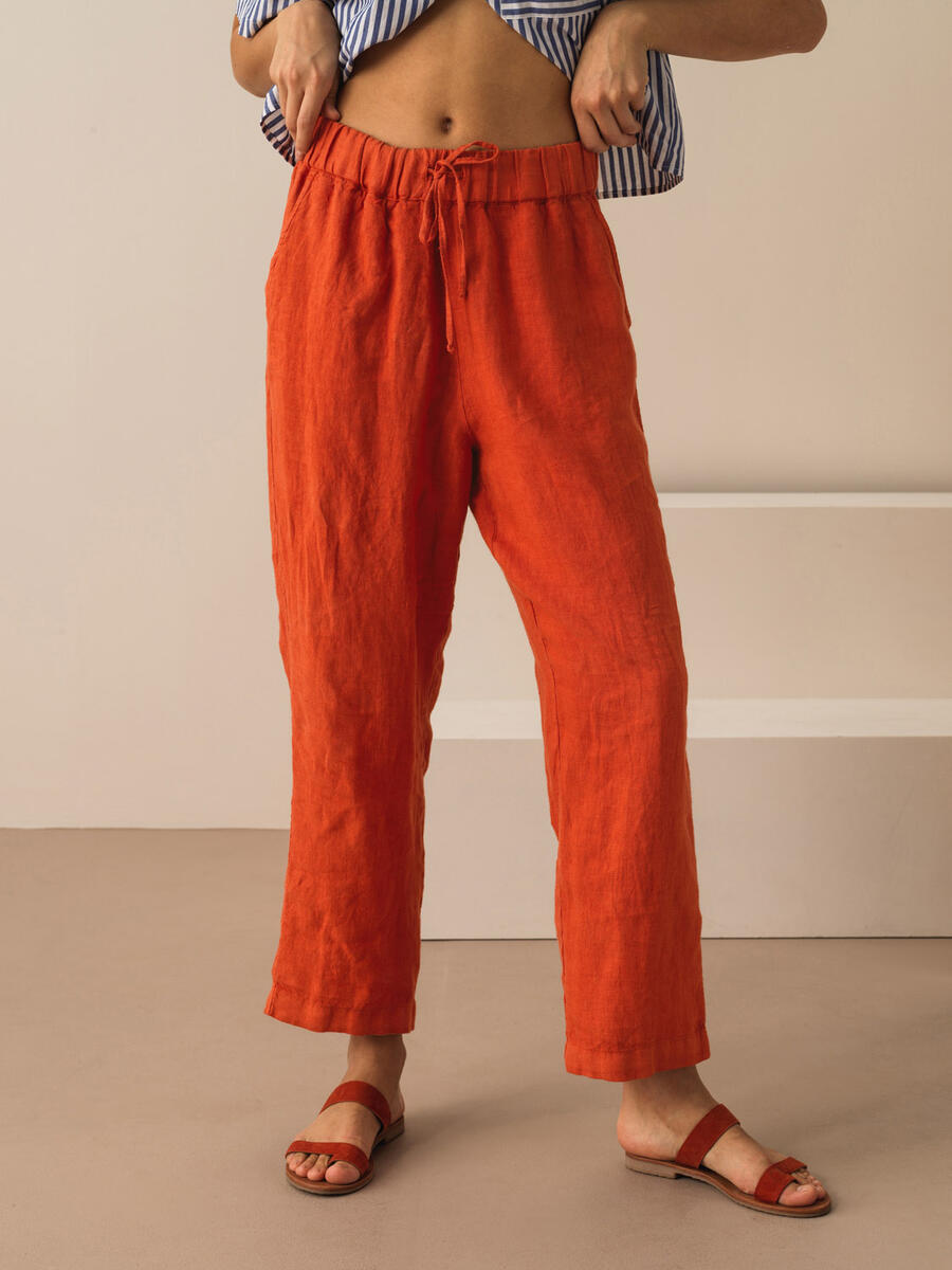 Kiremit Rengi Regular Fit Keten Pantolon