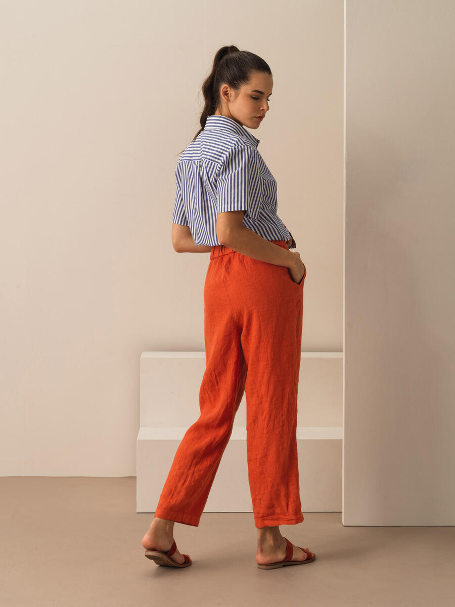 Kiremit Rengi Regular Fit Keten Pantolon - 4