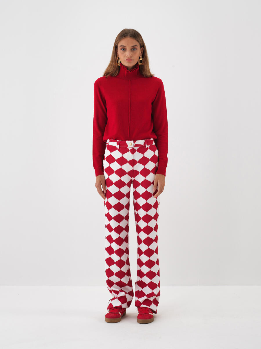 Kırmızı Formunu Koruyan Regular Fit Pantolon - 2