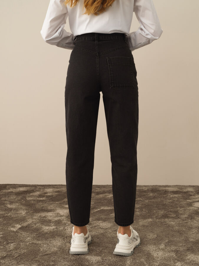 Koyu Gri Pamuk Dokulu Oversize Pantolon - Xint