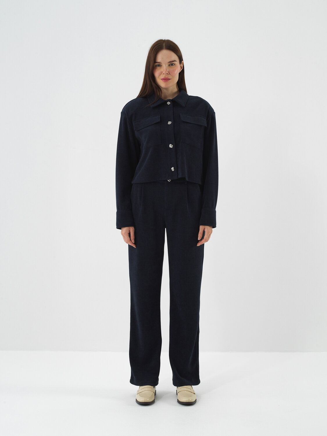 Lacivert Lüks Dokulu Soft Kadife Regular Fit Pantolon - Xint