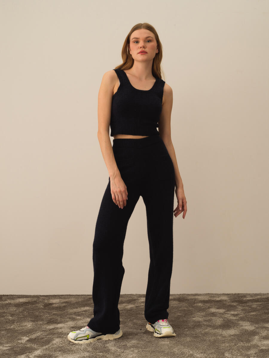 Lacivert Lüks Pamuk Dokulu Regular Fit Pantolon - 2