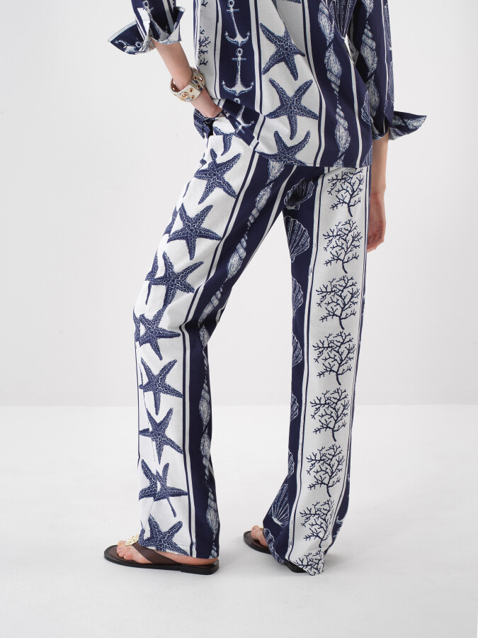 Lacivert Oversize Keten Pantolon - Xint