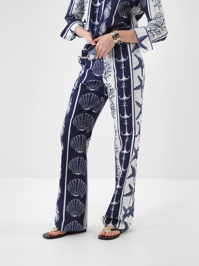 Lacivert Oversize Keten Pantolon - Xint