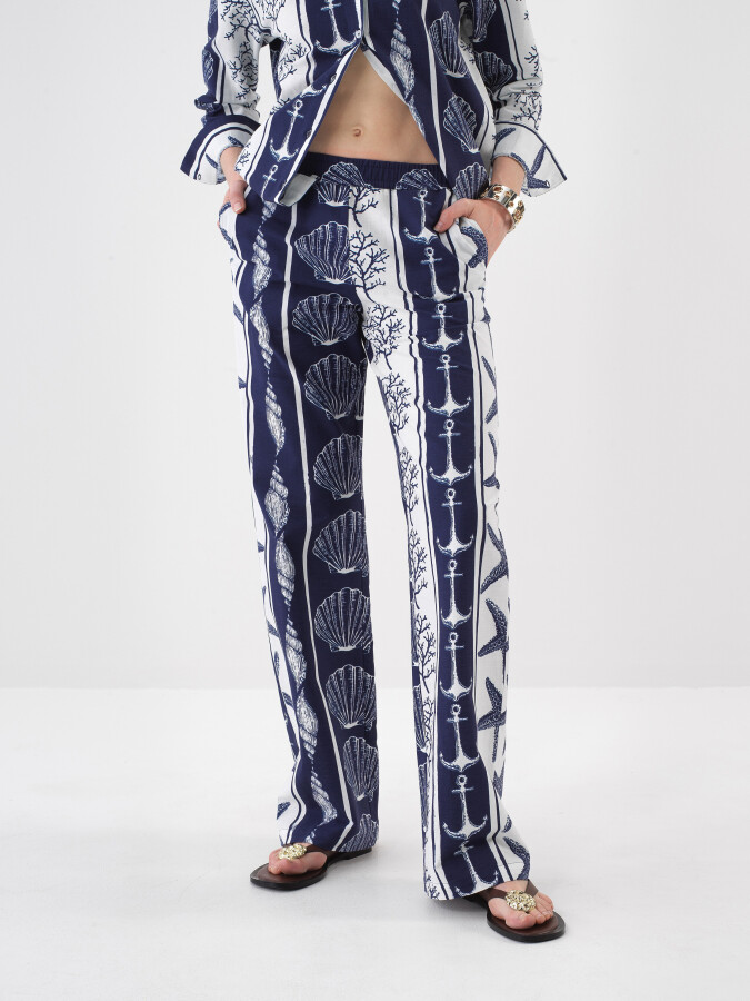 Lacivert Oversize Keten Pantolon - Xint