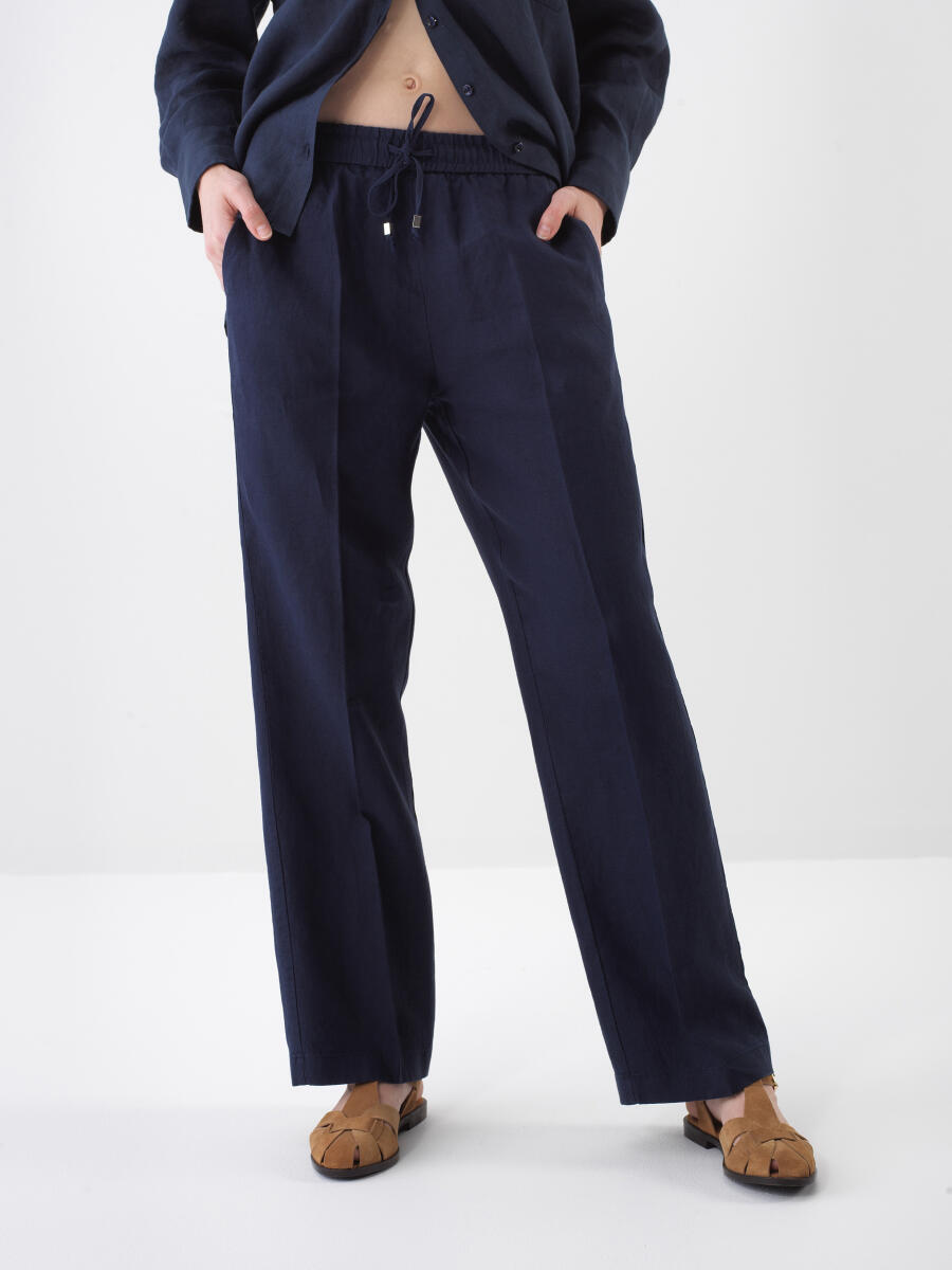 Lacivert Oversize Keten Pantolon