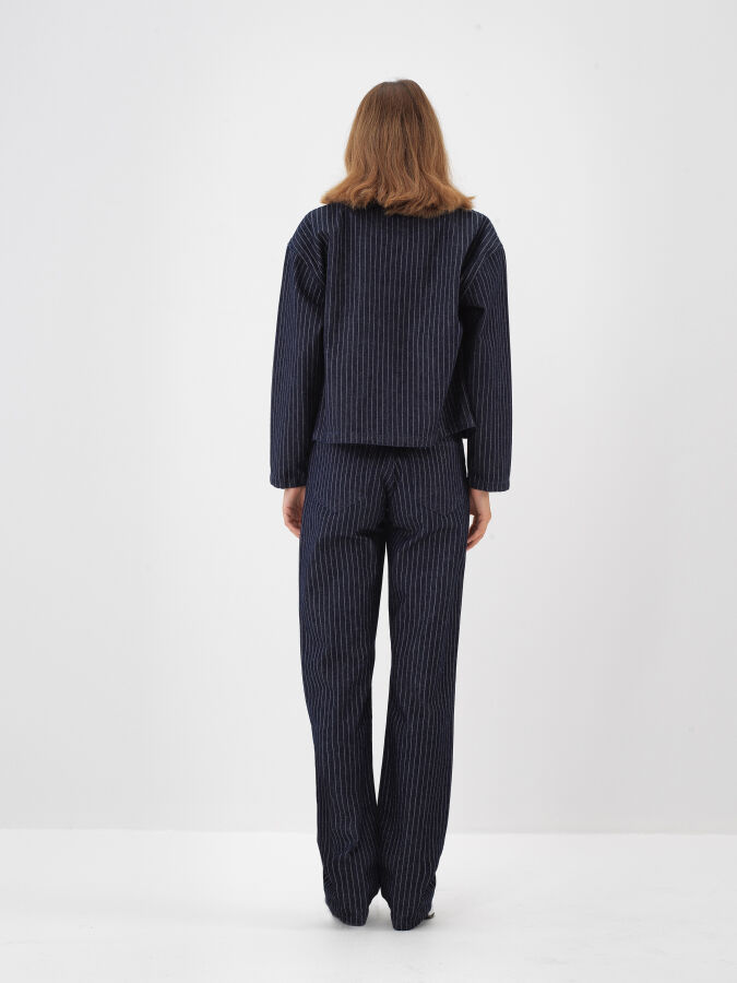 Lacivert Pamuk Dokulu Oversize Pantolon - Xint