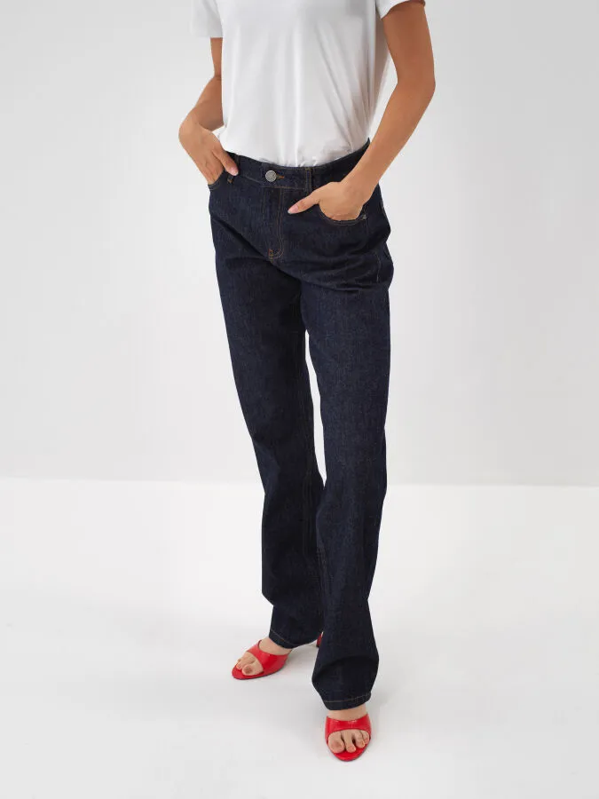 Lacivert Pamuk Dokulu Oversize Pantolon - Xint