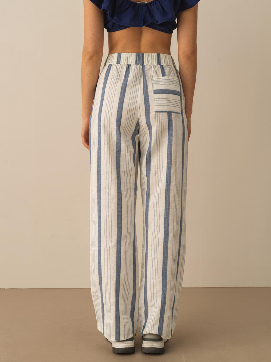 Lacivert Regular Fit Keten Pantolon - 4