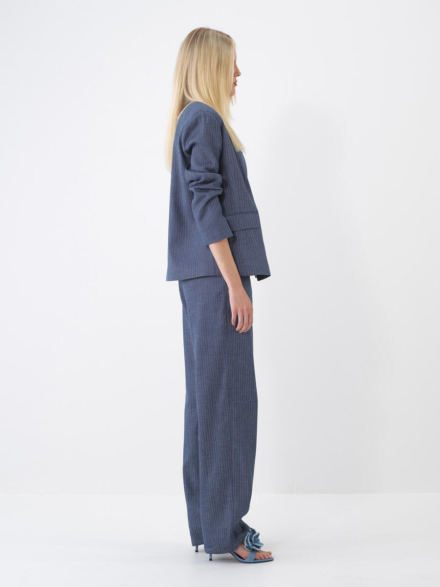 Lacivert Regular Fit Keten Pantolon - 3