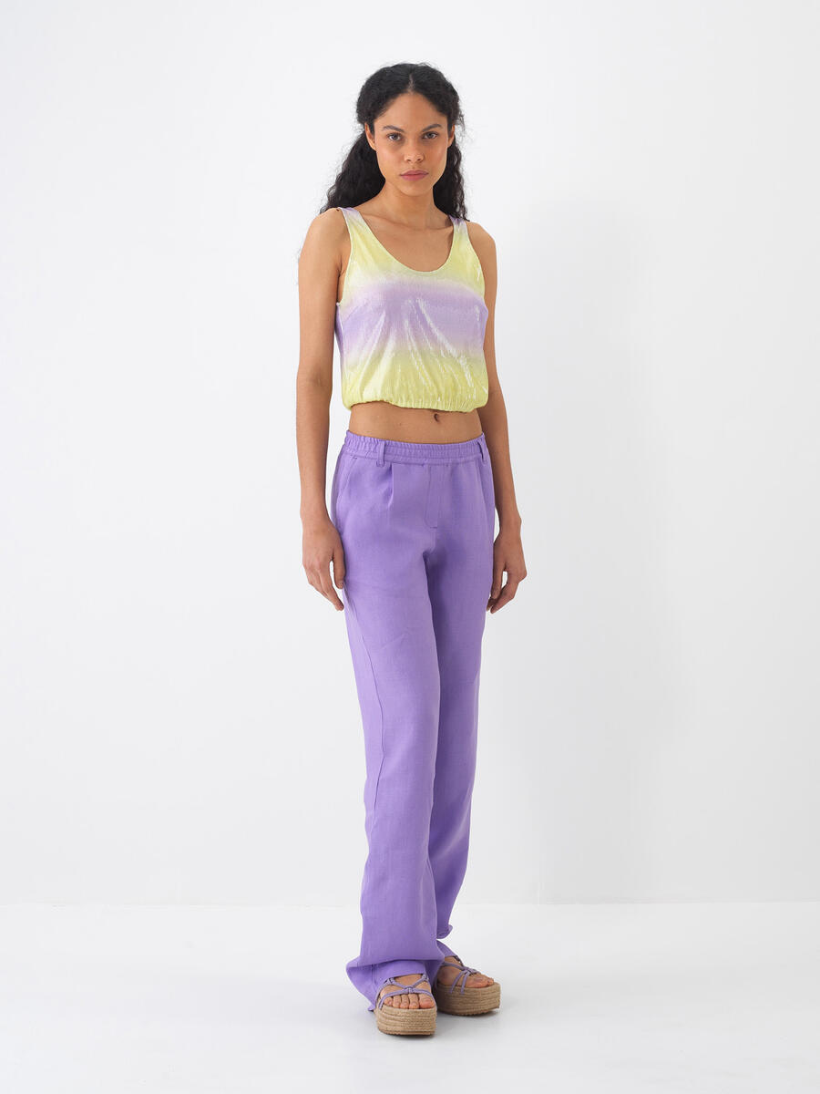 Lila Regular Fit Keten Pantolon