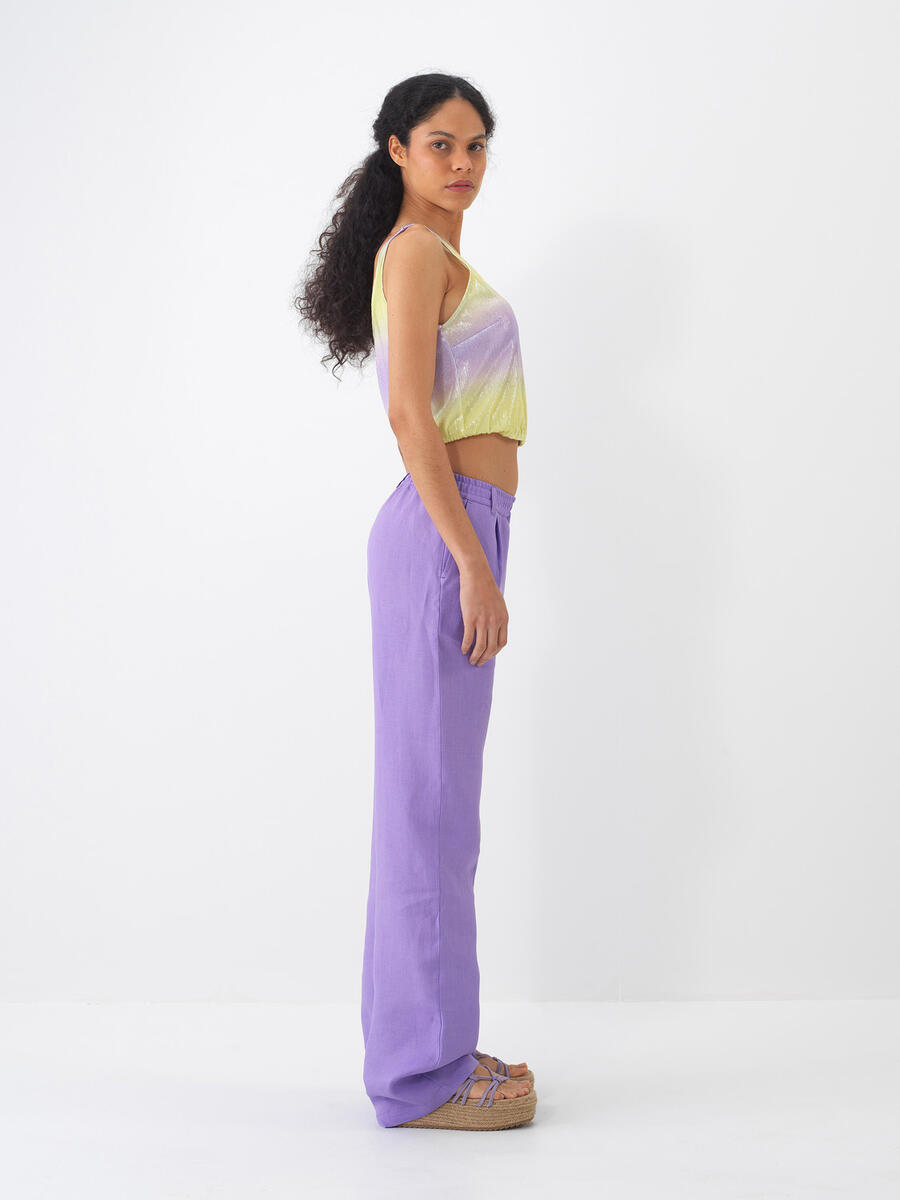 Lila Regular Fit Keten Pantolon - 2
