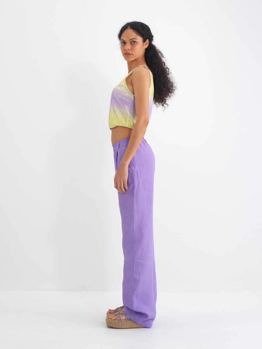 Lila Regular Fit Keten Pantolon - 3