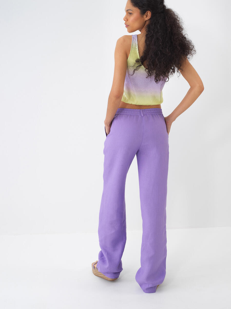 Lila Regular Fit Keten Pantolon - 4