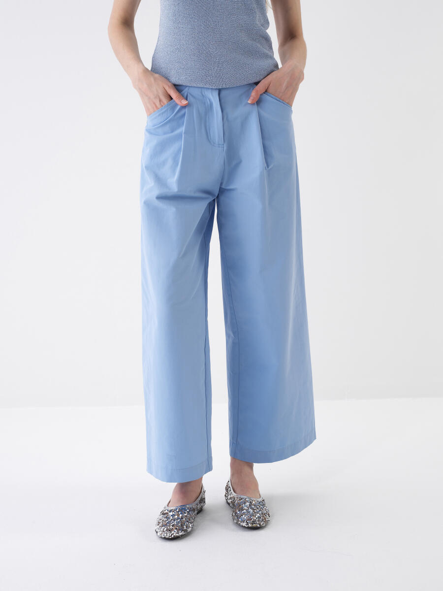Mavi Oversize Pamuklu Pantolon