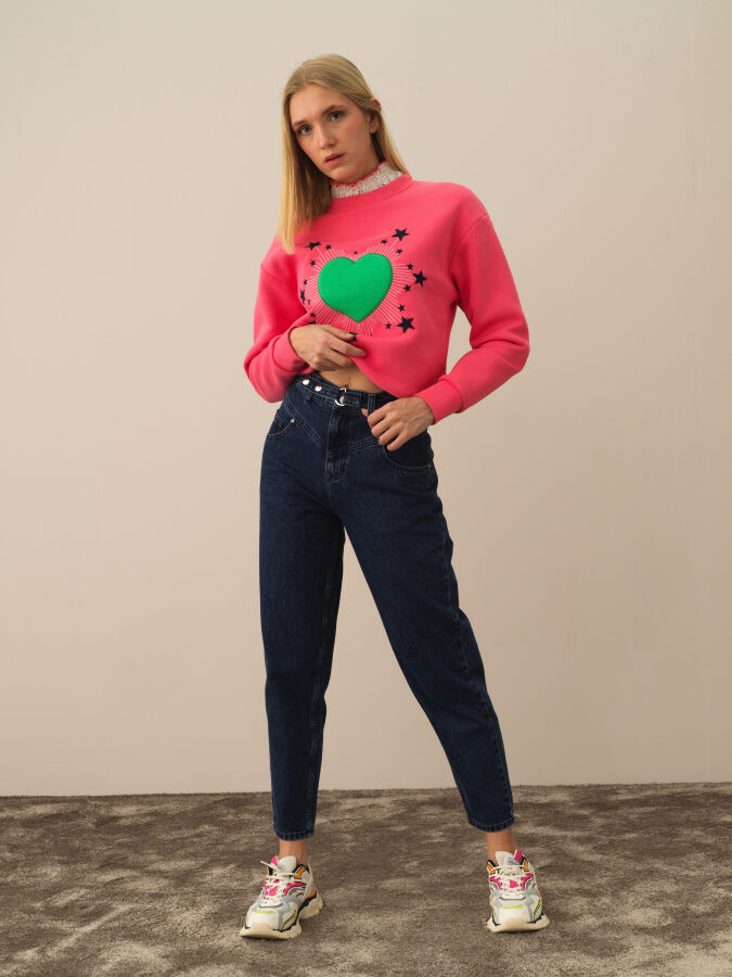 Mavi Pamuk Dokulu Oversize Pantolon - Xint