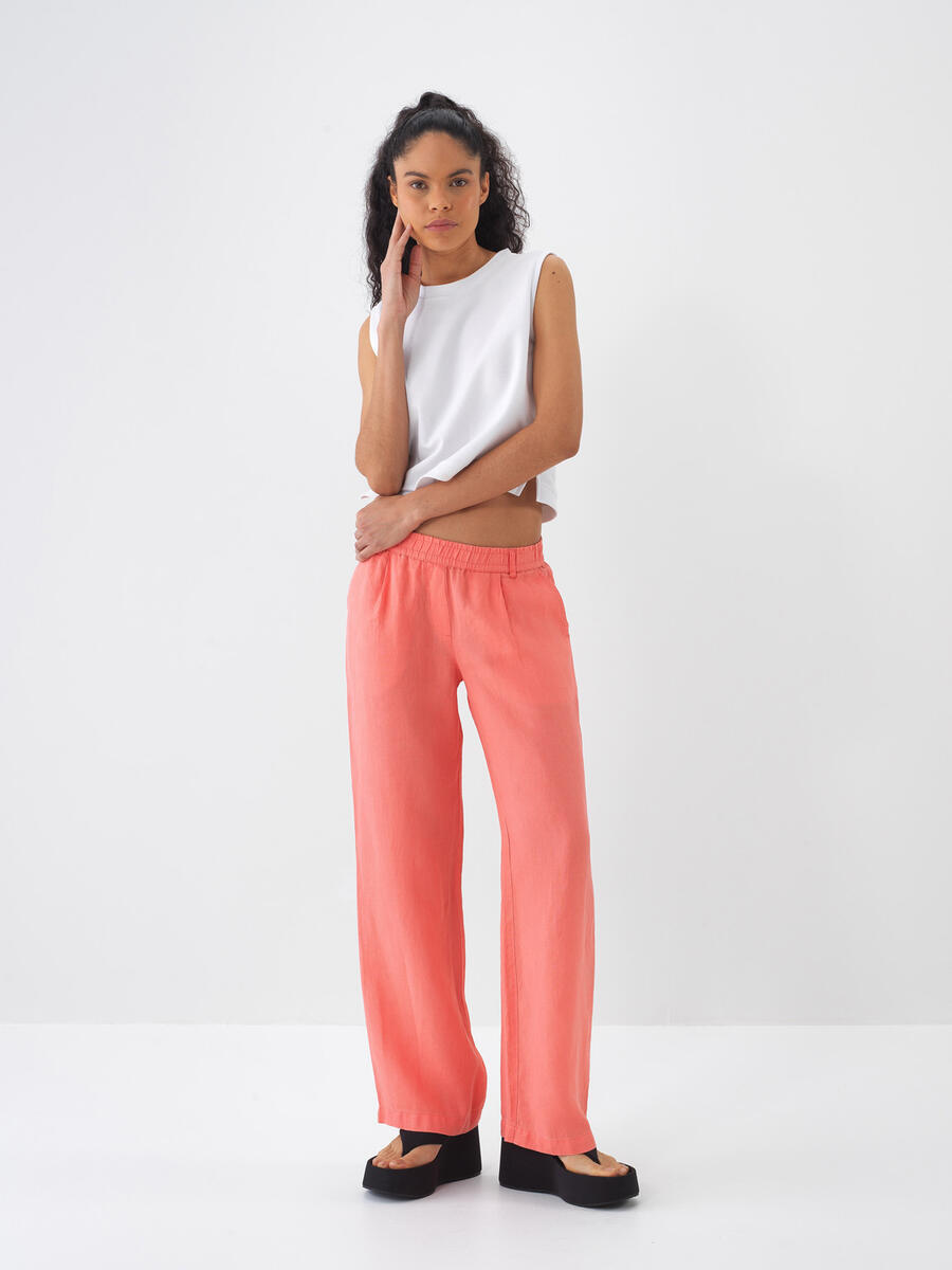 Nar Çiçeği Regular Fit Keten Pantolon