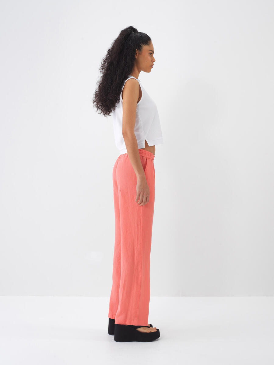 Nar Çiçeği Regular Fit Keten Pantolon - 3