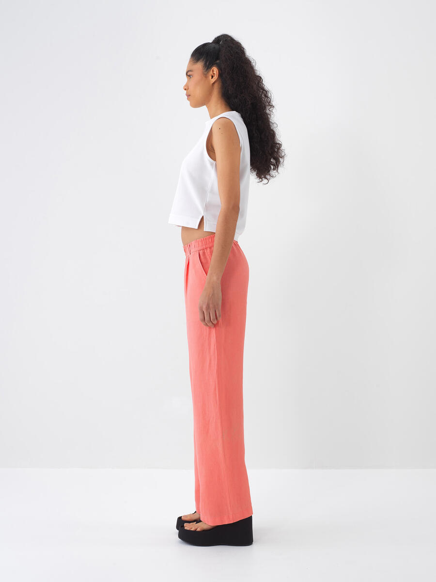 Nar Çiçeği Regular Fit Keten Pantolon - 4
