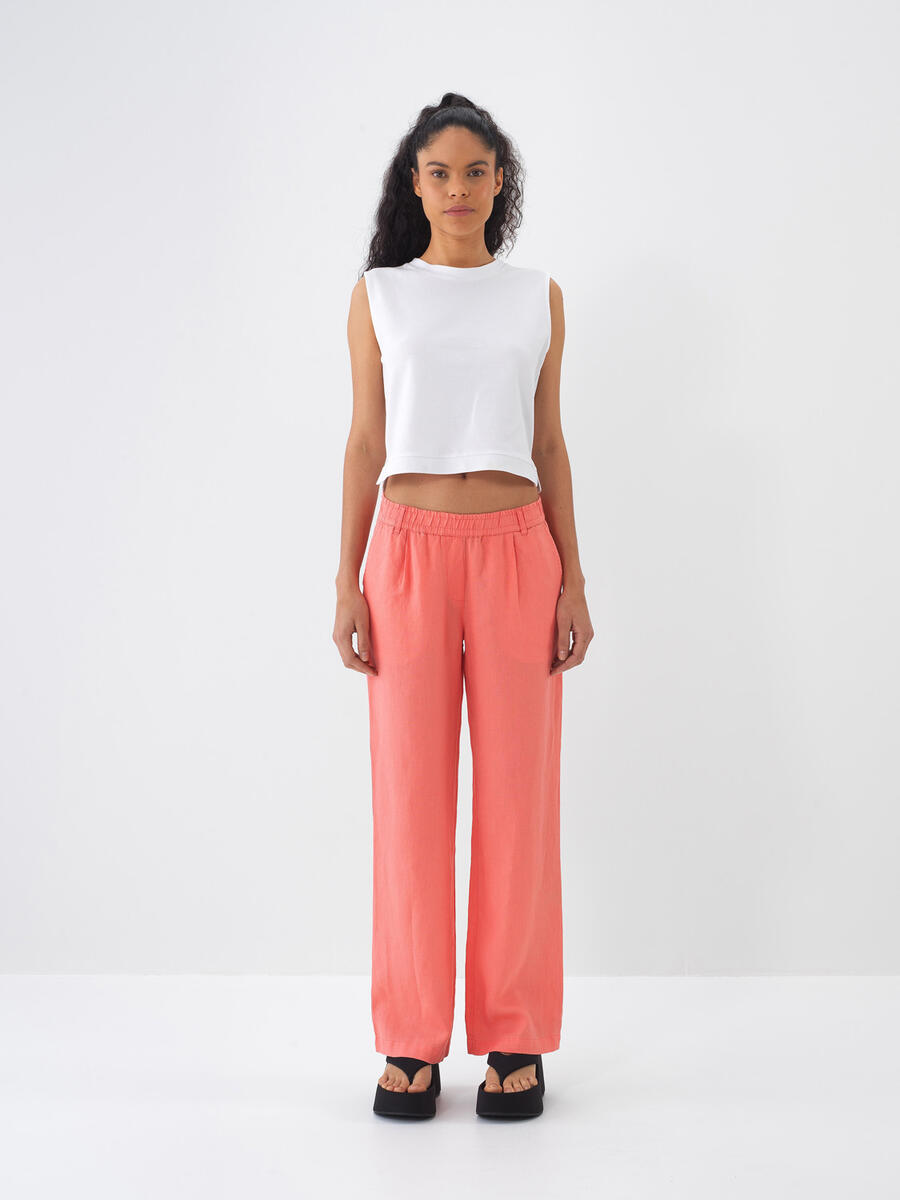 Nar Çiçeği Regular Fit Keten Pantolon - 2