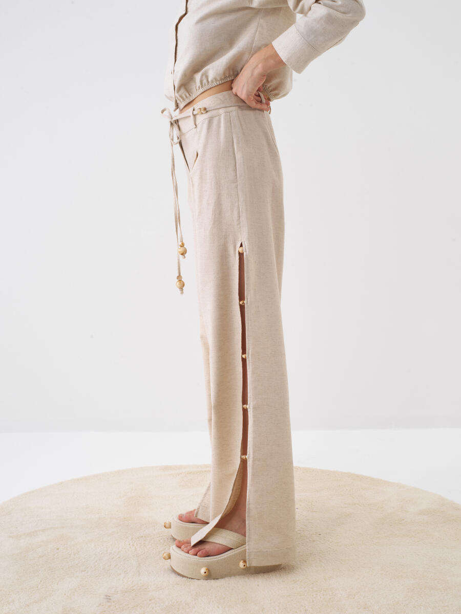 Natural Oversize Keten Pantolon