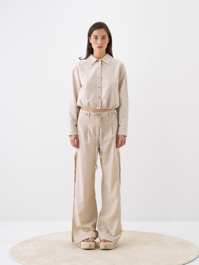 Naturel Oversize Keten Pantolon - Xint