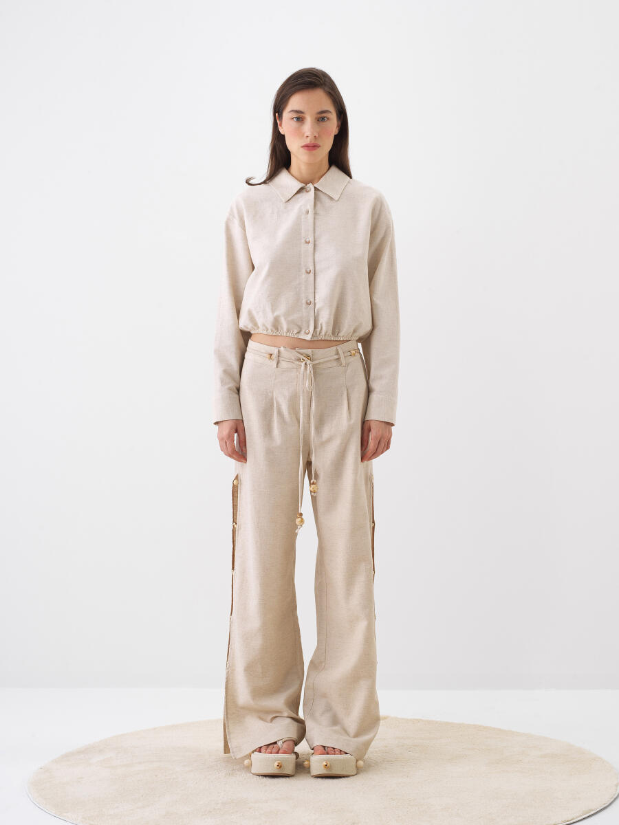 Natural Oversize Keten Pantolon - 2
