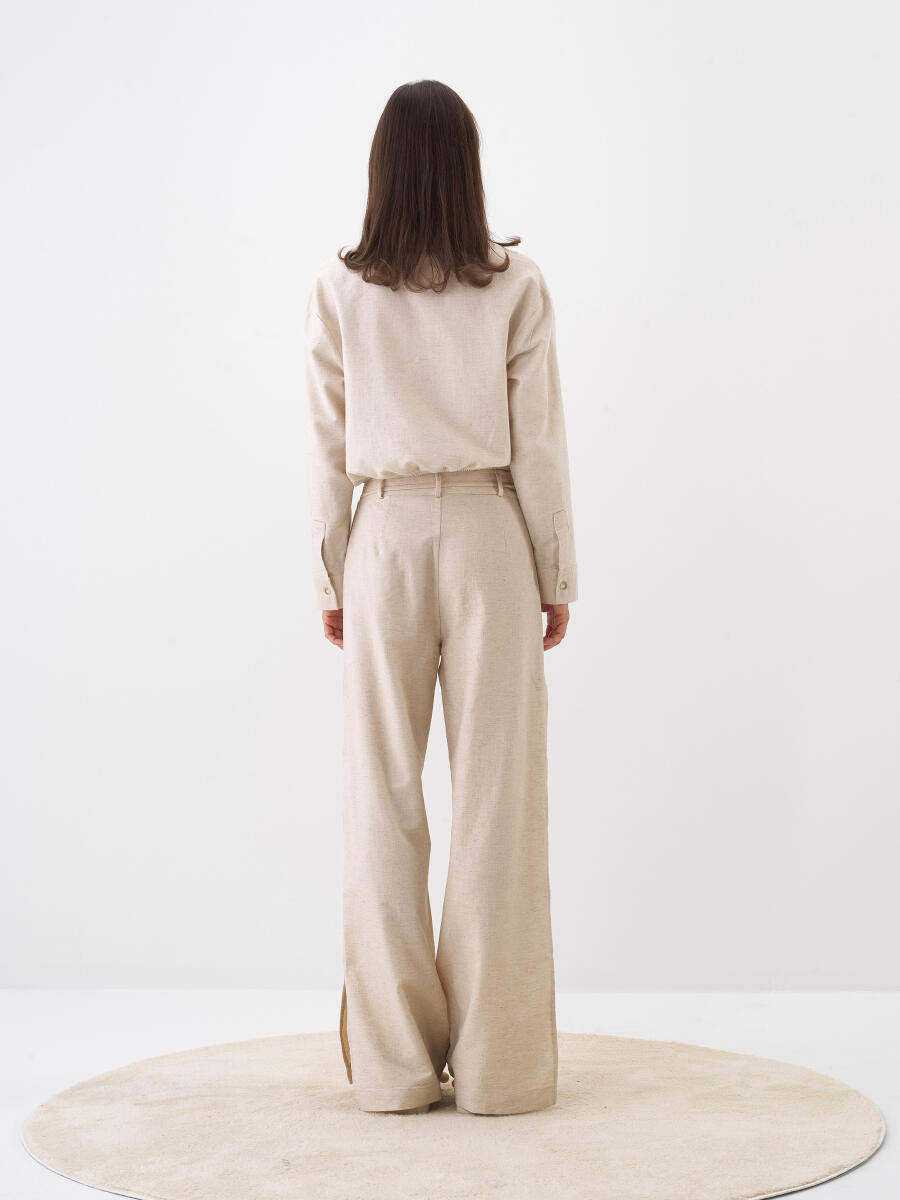 Natural Oversize Keten Pantolon - 5