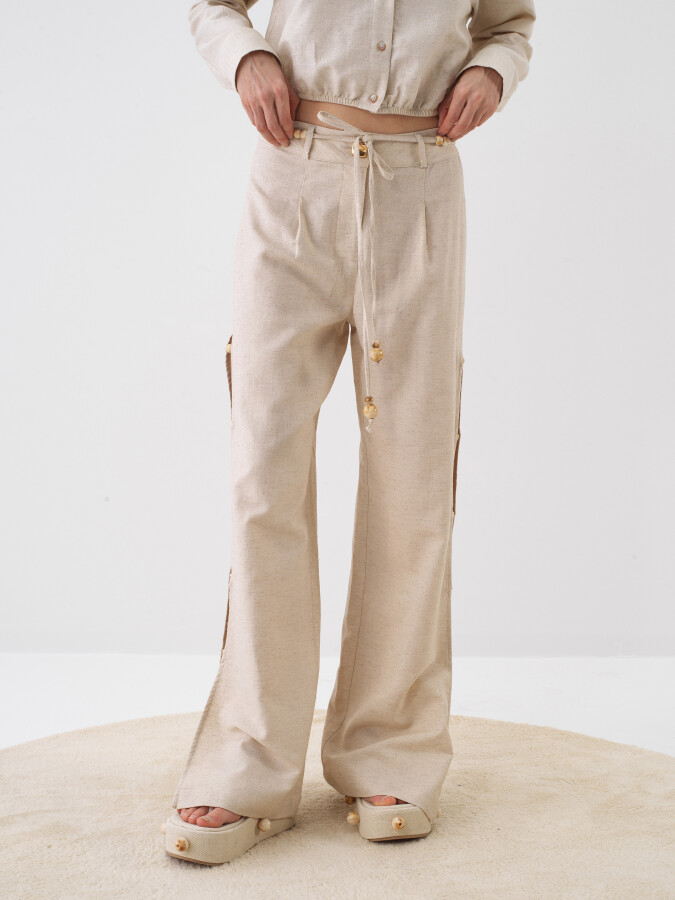 Naturel Oversize Keten Pantolon - Xint