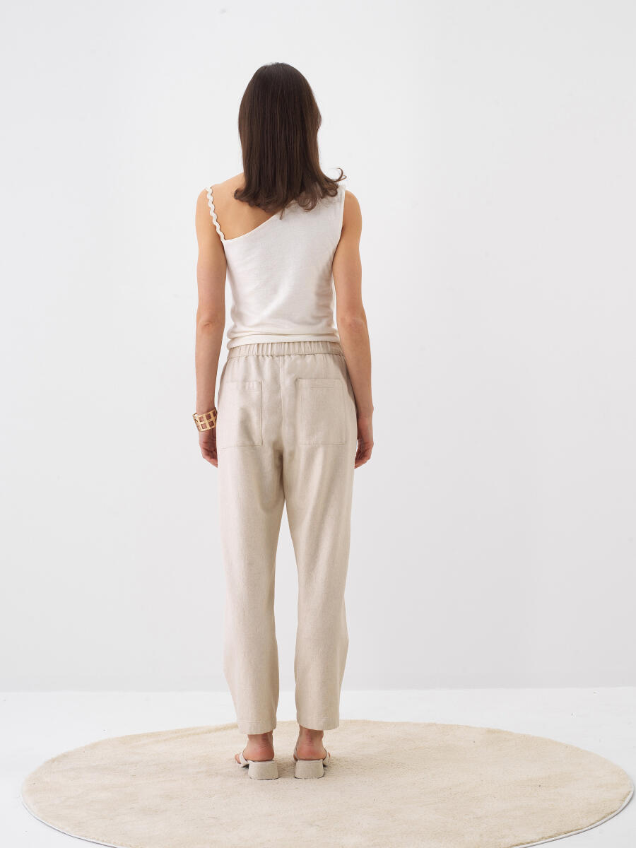 Naturel Oversize Keten Pantolon - 5