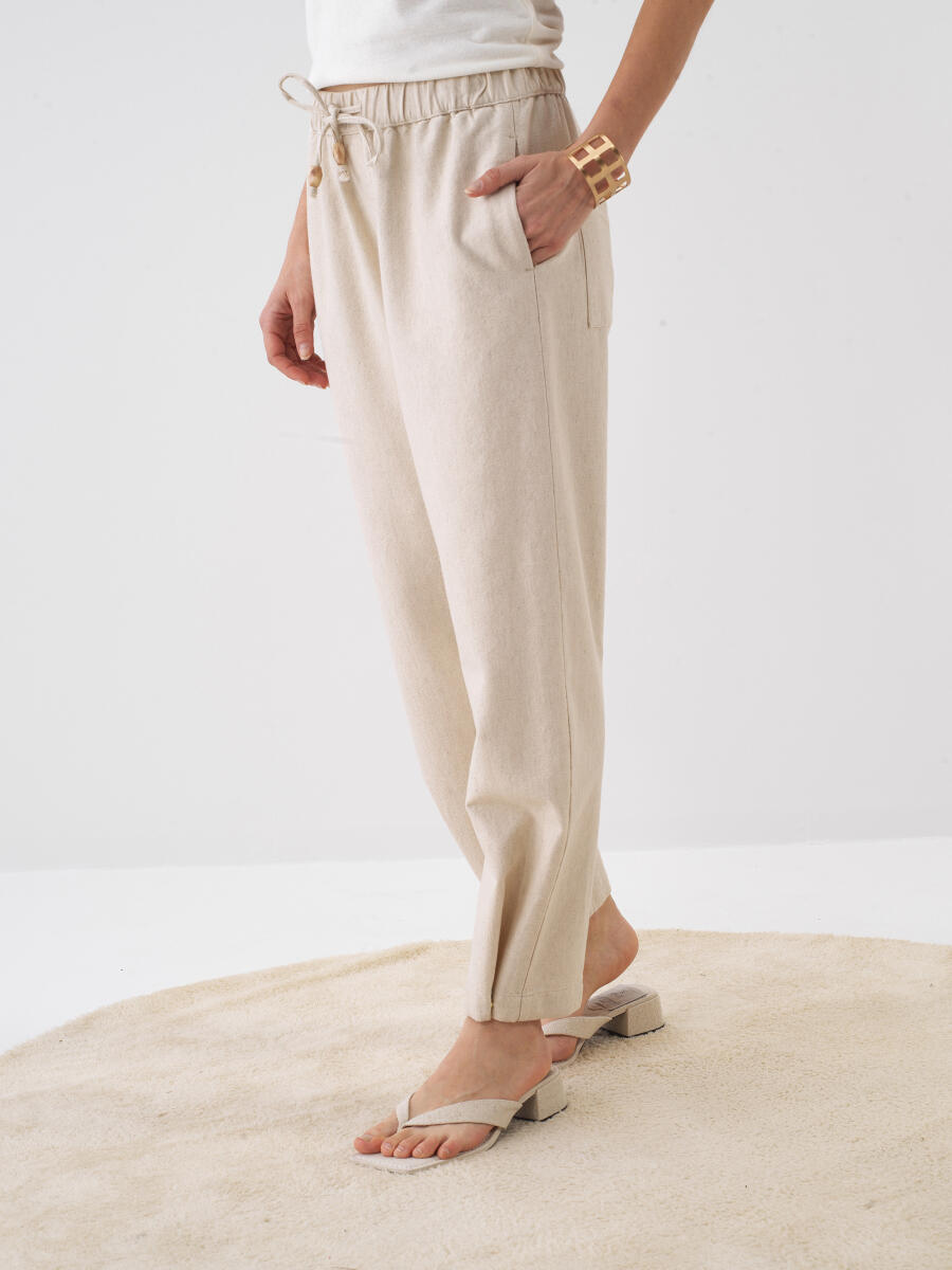 Naturel Oversize Keten Pantolon - 3